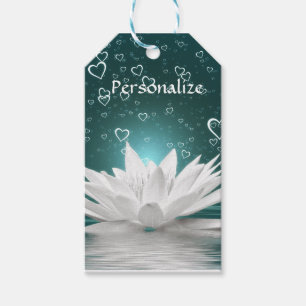 Romantischer Zen White Lotus & Hearts Persönlich Geschenkanhänger