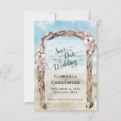 Romantischer Zielstrand Hochzeit Save the Date Karte (Vorderseite)