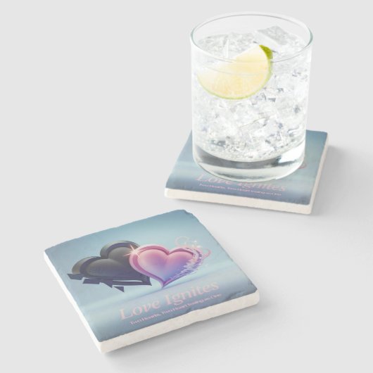 Romantischer Zwei-Herzen-Untersetzer Steinuntersetzer (Seitenansicht)