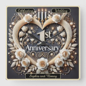 Romantisches 1. Jubiläum Quadratische Wanduhr (Vorderseite)