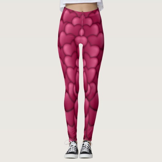 Romantisches 3D-Rotherzmuster-32322 Leggings (Vorderseite)