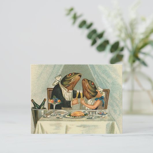 "Romantisches Abendessen für Frösche" Postkarte (Stehend Vorderseite)