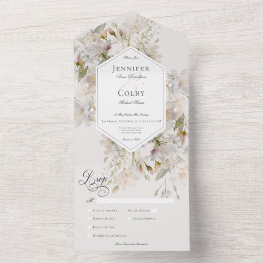 Romantisches Abendessen in Weiß und Rosa All In One Einladung (Innen Boden)
