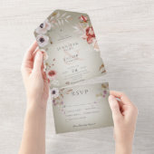 Romantisches Abendessen mit Grün und Rosa All In One Einladung (Abreißen)