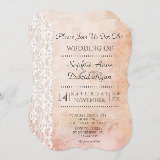 Romantisches Altpapier mit Rose und Hochzeit Einladung (Vorne/Hinten)