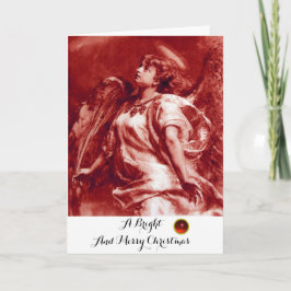 ROMANTISCHES ANGEL, FEATHER,ANTIKOLLES ROTES WEISS FEIERTAGSKARTE