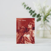 ROMANTISCHES ANGEL MIT FEATHER IN ANTIQUE ROT, WEI VISITENKARTE (Stehend Vorderseite)