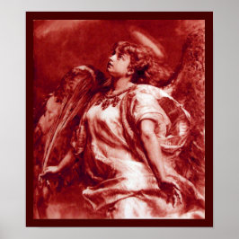 ROMANTISCHES ANGEL MIT FEATHER IN ANTIQUEM ROTEN W POSTER