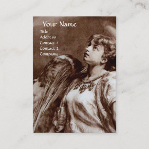 ROMANTISCHES ANGEL MIT FEATHER IN BROWISCHER WEISS VISITENKARTE
