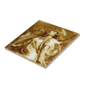 ROMANTISCHES ANGEL MIT FEATHER IN BROWN SEPIA, WEI FLIESE (Seite)