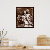 ROMANTISCHES ANGEL MIT FEATHER IN BROWN SEPIA, WEI POSTER (Küche)