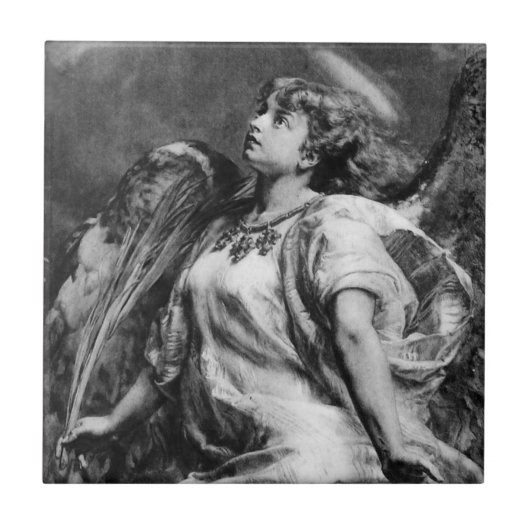 ROMANTISCHES ANGEL MIT GEFÜHL IN SCHWARZ UND WEISS FLIESE (Vorderseite)