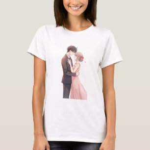 Romantisches Anime-Paar Umarmen T-Shirt