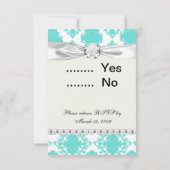 Romantisches Aqua-Blau-Damast-Design RSVP Karte (Rückseite)