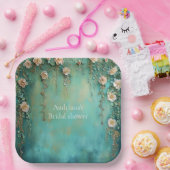 Romantisches Aquamarin Blush Pink Blume Brautparty Pappteller (Party)