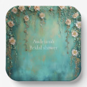 Romantisches Aquamarin Blush Pink Blume Brautparty Pappteller (Vorderseite)