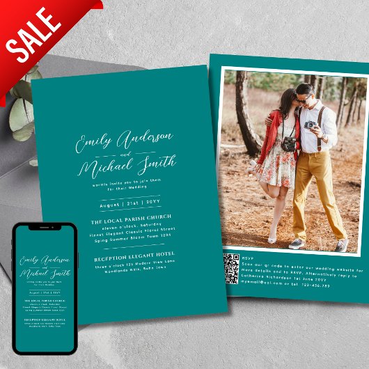 Romantisches Aquamarines Foto Qr Code UAwg Wedding Einladung