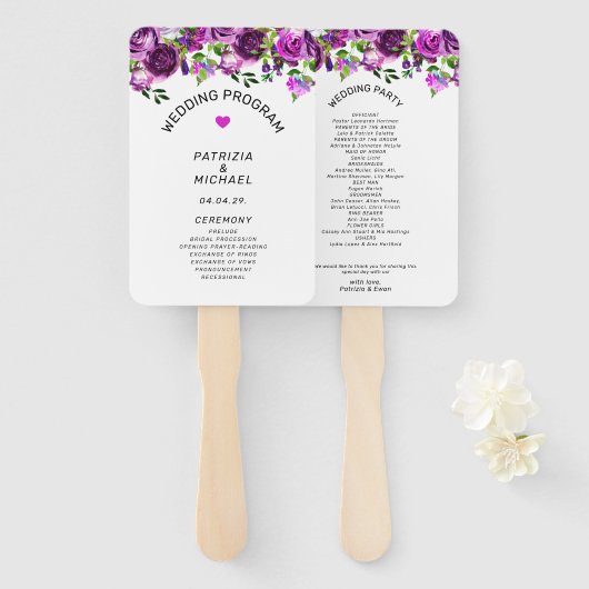 Romantisches Aquarell-Rosa-Blumen-Hochzeitsprogram Fächer (Vorne und Hinten)
