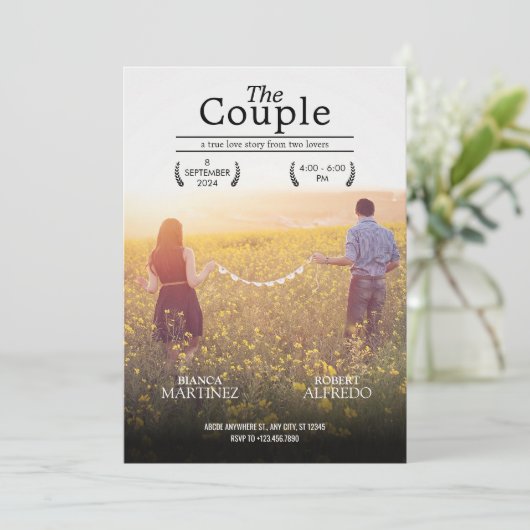 Romantisches ästhetisches Hochzeitsfilm-Poster-Fot Einladung (Stehend Vorderseite)