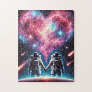 Romantisches Astronautenpuzzle - Herznebeldesign Puzzle