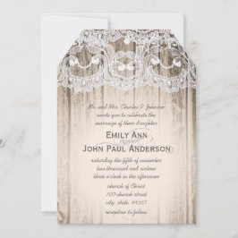 Romantisches Barnholz und Spitzen Elegante Hochzei Einladung