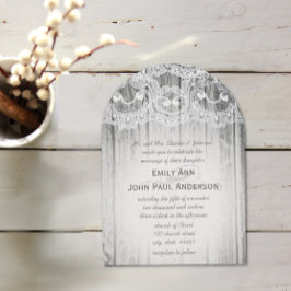 Romantisches Barnholz und Spitzen Elegante Hochzei Einladung