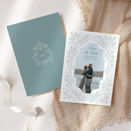 Romantisches Baroque Dusty Blue Foto Save The Date