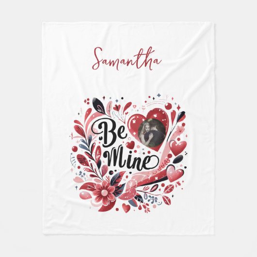 Romantisches "Be Mine" Zitat Foto Rotes Herz Bohem Fleecedecke (Vorderseite)