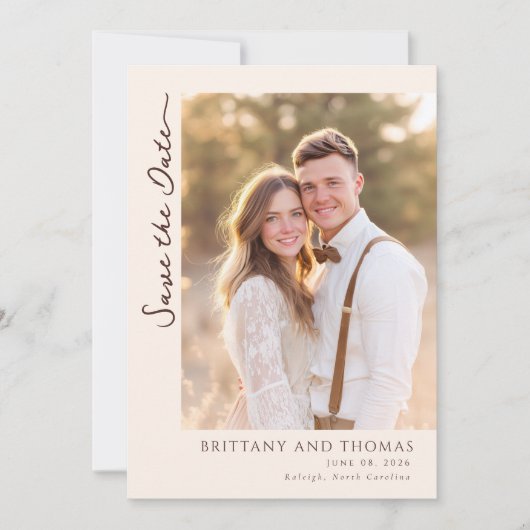 Romantisches Beige-Foto Save The Date (Vorderseite)