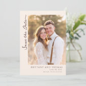 Romantisches Beige-Foto Save The Date (Stehend Vorderseite)
