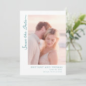 Romantisches Beige Minimalistisches Foto Save The Date (Stehend Vorderseite)