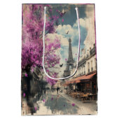 Romantisches Bild von PAris mit dem Eiffelturm Mittlere Geschenktüte (Rückseite)