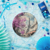 Romantisches Bild von PAris mit dem Eiffelturm Pappteller (Party)