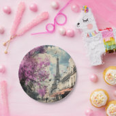 Romantisches Bild von PAris mit dem Eiffelturm Pappteller (Party)