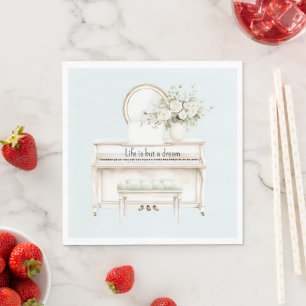 Romantisches Blau Lebens Traum Klavier Weiße Rosen Serviette