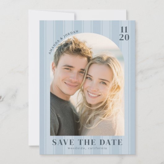 Romantisches Blau Minimalistisches Foto Save The Date (Vorderseite)