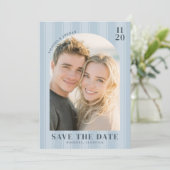 Romantisches Blau Minimalistisches Foto Save The Date (Stehend Vorderseite)