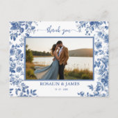 Romantisches Blau Toile QR-Code Foto Danke Postkarte (Vorderseite)