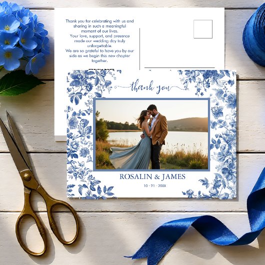 Romantisches Blau Toile QR-Code Foto Danke Postkarte