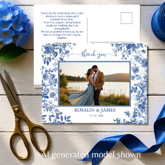 Romantisches Blau Toile QR-Code Foto Danke Postkarte
