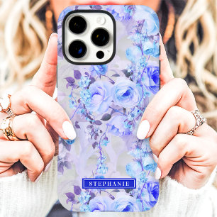Romantisches Blau und Lavendel-Blumen-Name iPhone 16 Pro Max Hülle