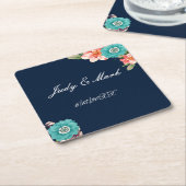 Romantisches Blau und Rosa, botanisch Rechteckiger Pappuntersetzer (angewinkelt)