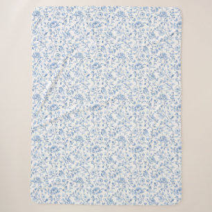 Romantisches Blau-Weiß-Blumenmuster Sherpadecke