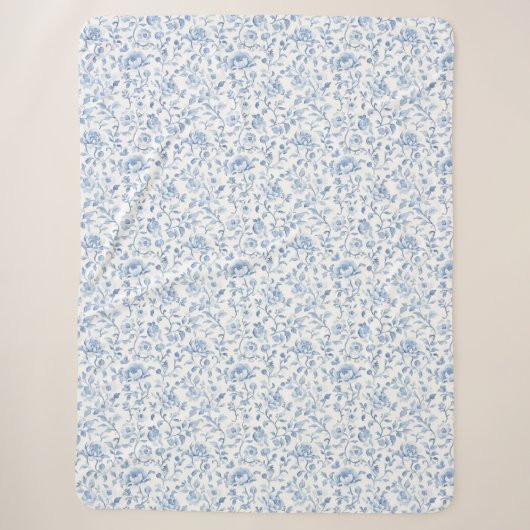 Romantisches Blau-Weiß-Blumenmuster Sherpadecke (Vorderseite)