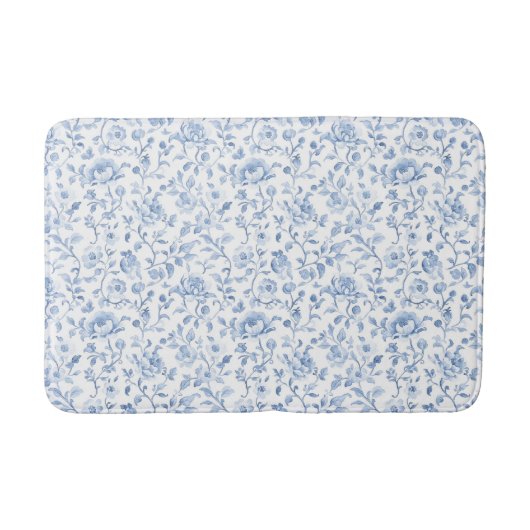 Romantisches Blau Weiß Floral Badematte (Vorderseite)
