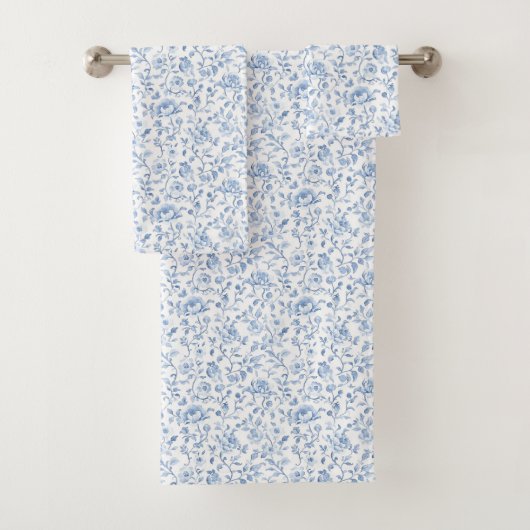 Romantisches Blau Weiß Floral Badhandtuch Set (Insitu)