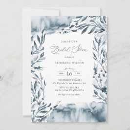 Romantisches Blaues AquarellblätterBrautparty Einladung