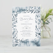 Romantisches Blaues AquarellblätterBrautparty Einladung (Stehend Vorderseite)