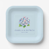 Romantisches blaues Blumen-Hortensien-Muster Pappteller (Vorderseite)
