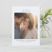 Romantisches blaues Blumenfoto Save The Date (Stehend Vorderseite)